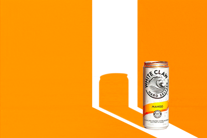 White Claw Hard Seltzer Mango can, 4.5% alcohol, sparkling water with a hint of mango