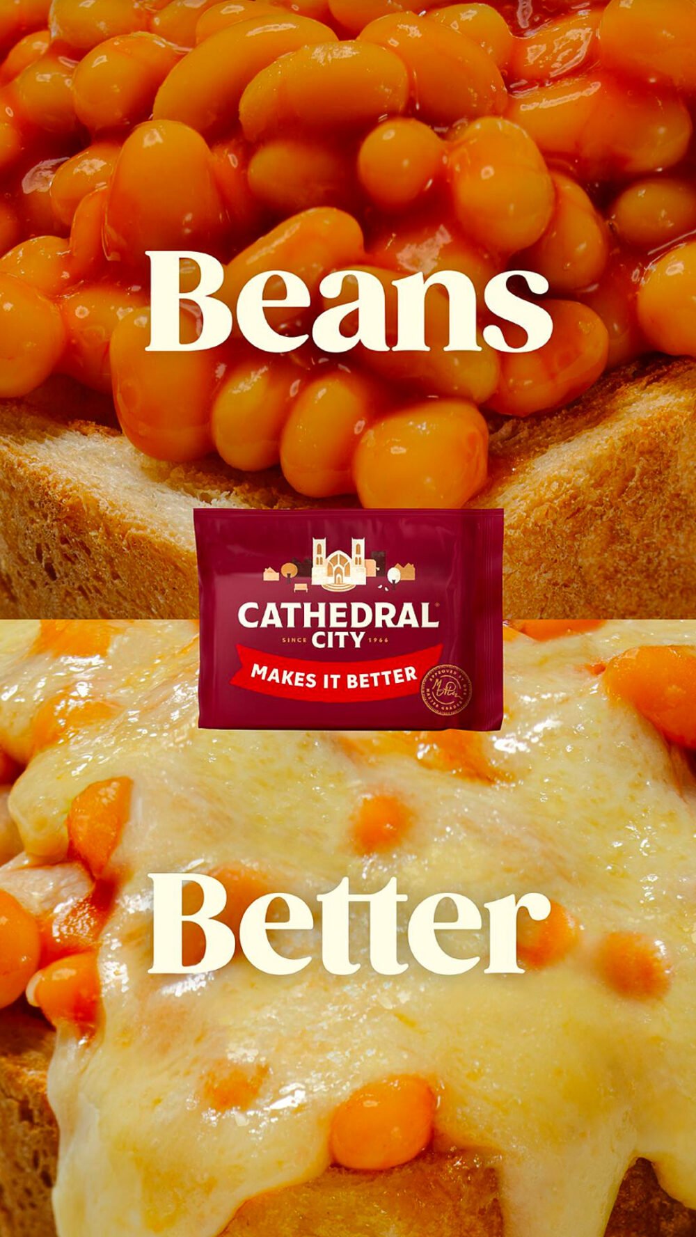 baked beans photograph as part of the out of home ad campaign for cathedral city