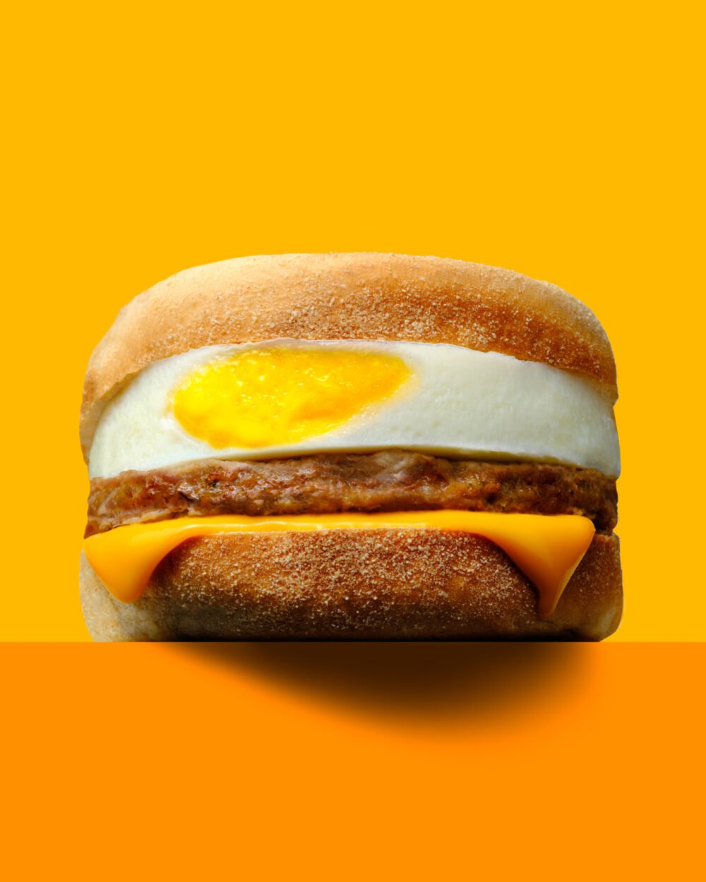 hero photograph of an egg mcmuffin by commercial food photographer scott choucino